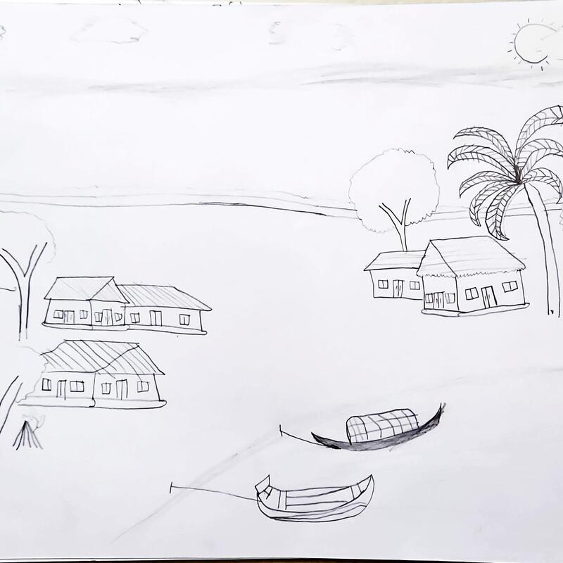 Village Scene Pencil Drawing